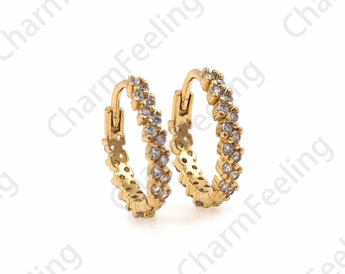 18K Gold Filled Round Earrings,Round Pendants,Hollow Earrings,Micropave CZ Gold Earrings,Earring Charm,DIY Jewelry Accessories 15x15mm1 Pair