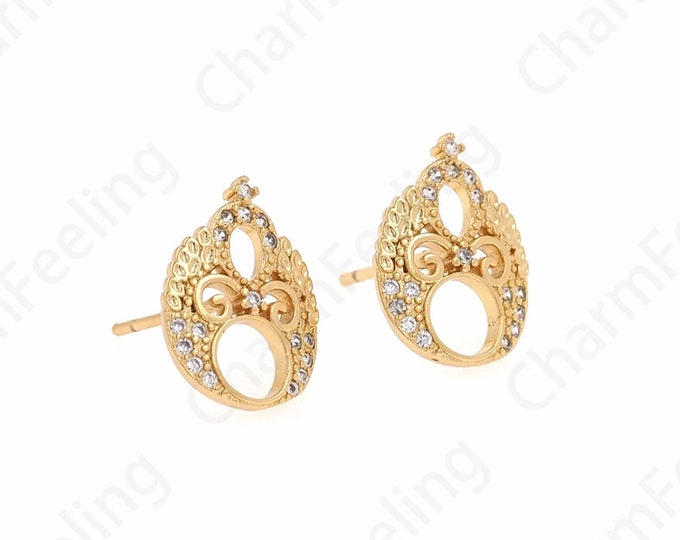 Round Earrings, Micropavé CZ Earring Accessories, 18K Gold Filled Pierced Earrings, Earring Charm, DIY Earring Accessories，10x13.2x1.5mm