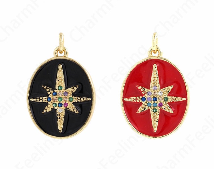 Micropavé Cubic Zirconia Polaris Necklace, 18K Gold Filled Oval Pendant, Polaris Charm, Star Pendant, Astral Charm, 24x16x3mm