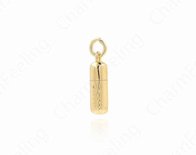Micropavé CZ Pill Necklace, Pill Pendant, Pill Pendant, 18K Gold Filled Cylinder Necklace, DIY Jewelry Accessories 20x4.7x4.7mm