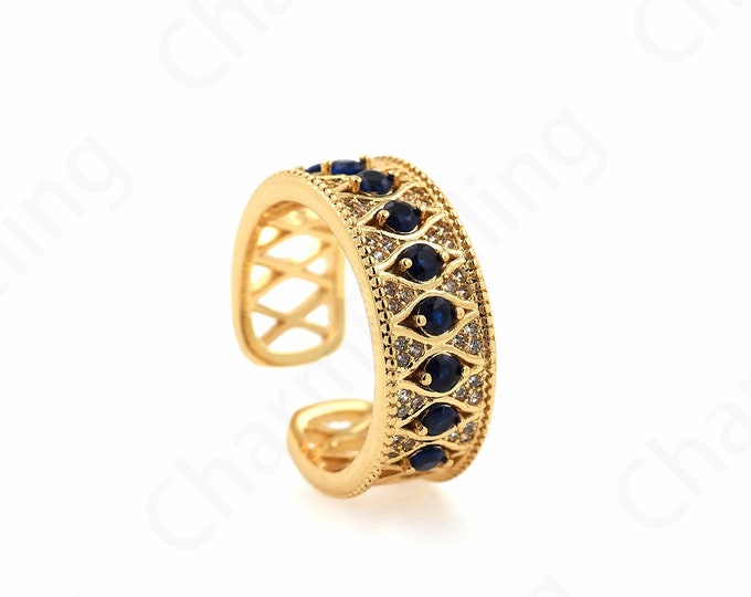 Adjustable Ring, Stackable Ring, 18K Gold Filled Wide Ring, Enamel Ring,Eye Ring, Gold Open Ring, Eye Charm, Enamel Charm