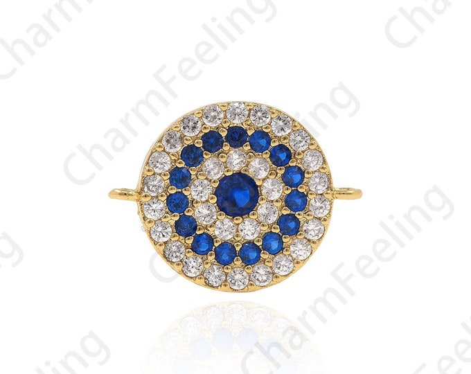 18K Gold Filled Eye Connector, Eye Connector, Micro-pavé CZ Lucky Eye Hand Link Head, Good Luck Charm, DIY Jewelry 13x17x2mm