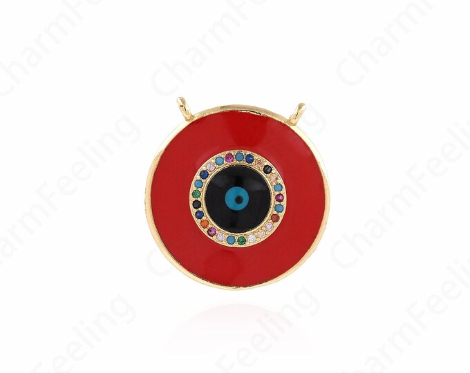 18K Gold Filled Good Luck Pendant Gold Eye Pendant,Micropavé CZ Eye Pendant Eye Pendant, Round Eye Necklace, 22x20.5x4mm