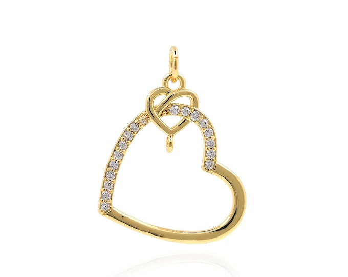 Heart Charm, 18K Gold Filled Heart Pendant, Micropavé CZ Love Pendant, Love Charm, Heart Necklace, DIY Jewelry Accessories, 26x20x1.8mm