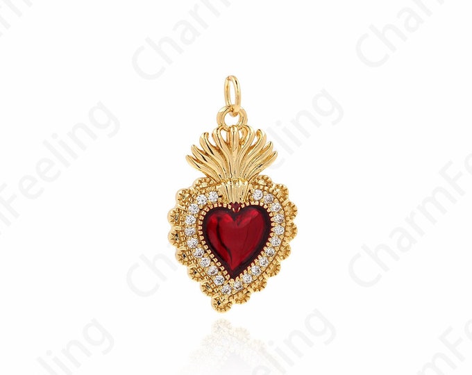 Oil Drop Heart Pendant, Heart-Shaped Charm, MicroPave CZ Heart Necklace, DIY Jewelry Making Supplies 28x16x3mm