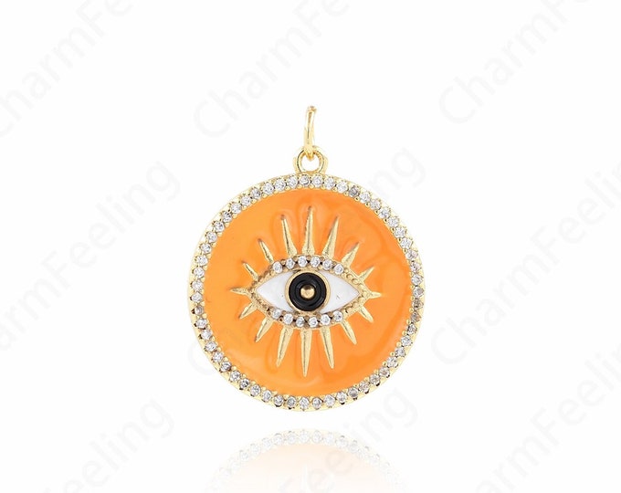 Gold Eye Pendant,Micropavé CZ Eye Pendant 18K Gold Filled Good Luck Pendant Eye Pendant, Round Eye Necklace, 27x22x3mm