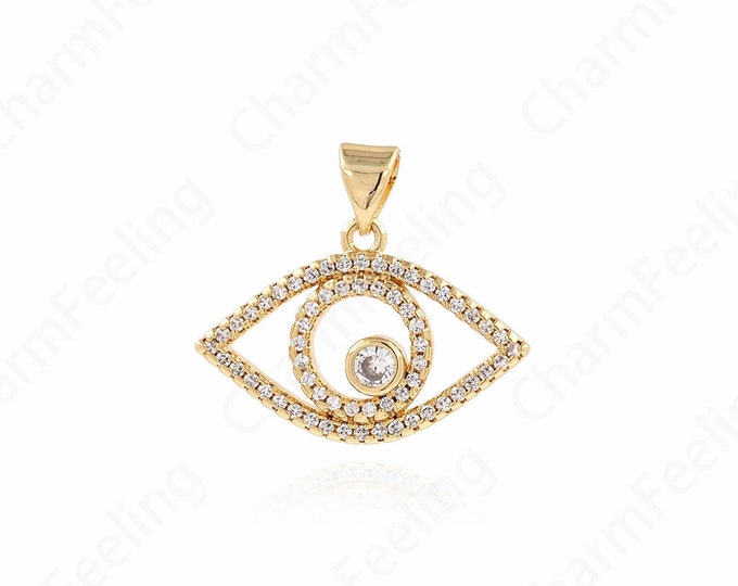 Lucky Eye Necklace,Micropavé CZ Eye Necklace, Devil's Eye Pendant, 18K Gold Filled Eye Charm, DIY Jewelry Supplies,20x23x3.5mm