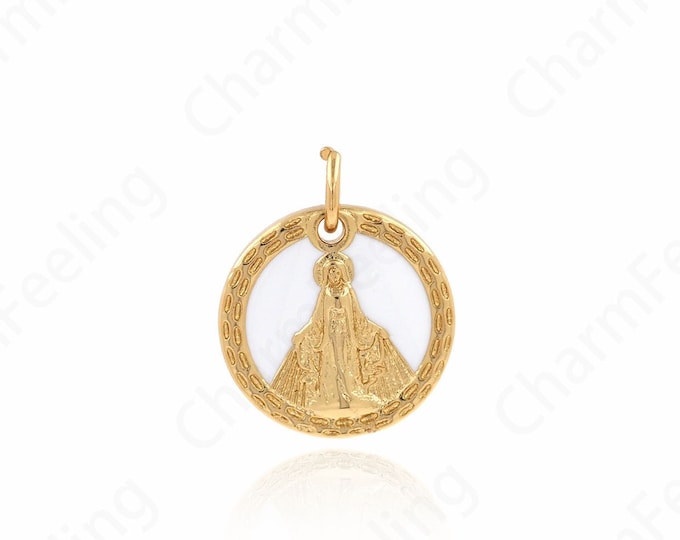 Virgin Mary Necklace, Exquisite Virgin Mary Pendant, Micro-Pave Saint Guadalupe Medal, Religious Jewelry 14x16.8x2.3mm