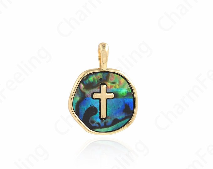 Enamel Cross Necklace,18K Gold Filled Round Cross Pendant,Religious Pendant,Religious Charm,Enamel Charm,DIY Jewelry Accessories 14x18x2mm