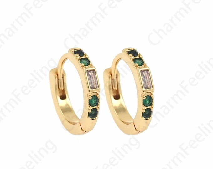 Micropave CZ Earring Charm,Dainty Earrings,18K Gold Filled Round Earrings,Zircon Earrings,DIY Jewelry Supplies,12.5x14x2mm