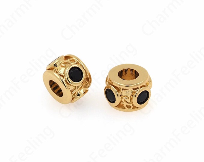 18K Gold Filled Round Beads,Micropave CZ  Cylinder spacer Beads,Large Hole bead,Cubic Zirconia Gold Spacer Beads,8.5x6.2mm