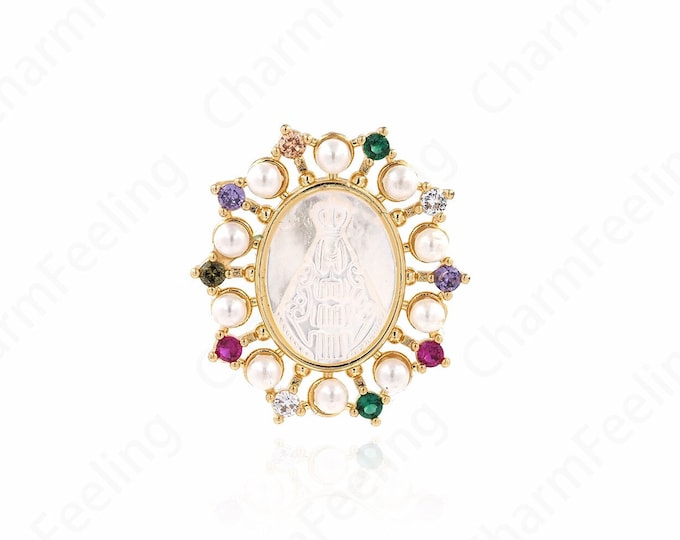 Micropavé CZ Madonna Pendant, Madonna Pearl Pendant, 18K Gold Filled Pearl Necklace, Catholic Charm, DIY Jewelry Accessories 34x31x5mm