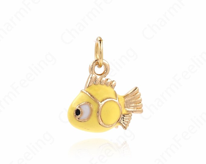 Fish Jewelry, Dainty Fish Necklace, Tropical Fish Pendant, 18K Gold Filled Enamel Fish Pendant,Marine Life Jewelry, 15x13x7mm
