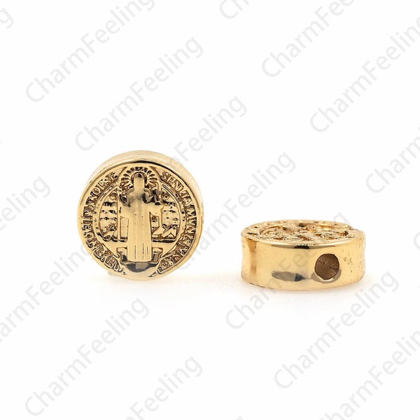 Virgin Mary Spacer Beads, 18K Gold Filled Catholic Round Spacer Beads, Cylindrical Beads, Virgin Mary Charm, Catholic Charm 10x10x3.5mm