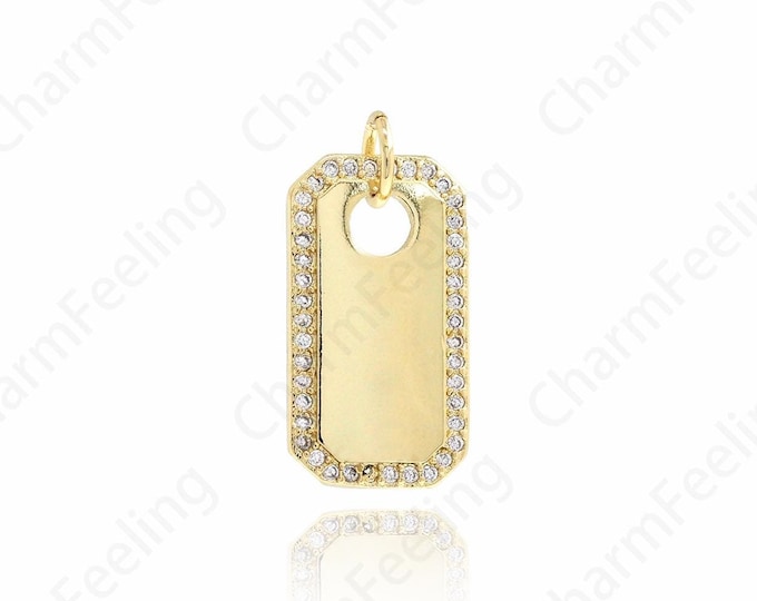 18K Gold Filled Geometric Necklace,Rectangular Pendant,Micropavé CZ Medal Charm, Suitable For DIY Jewelry Making Accessories,23x11.2x2.2mm