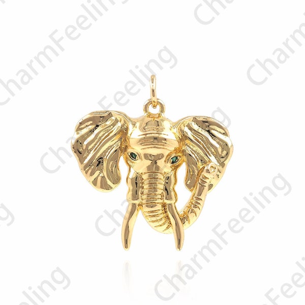 18K Gold Filled Elephant Pendant,Elephant Pendant, Gold Animal Pendant, Elephant Jewelry, DIY Jewelry Making 27x25x6mm