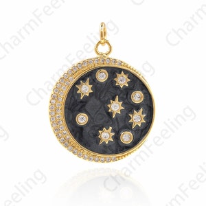 18K Gold Filled Star and Moon Necklace, Star Bracelet, Star Pendant, Exquisite Round Necklace, Disc Pendant (29x22x2mm)