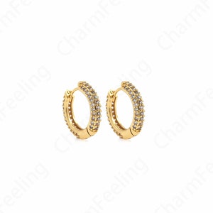 Thick Gold Earrings,18K Gold Filled Round Earrings,Micropavé CZ Gold Earrings,Round Pendants,Gift For Her 17.5x16.5x3.3mm