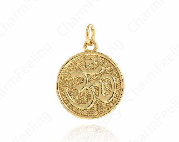 OM Pendant, OM Medallion Necklace, OM Charm,18K Gold Filled Spiritual Pendant Necklace, Yoga Jewelry 21x15.5x1.5mm