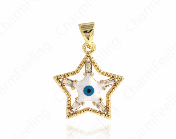 Pentagram Pendant, 18K Gold Filled Star Necklace, Micropavé CZ Polaris Charm, DIY Jewelry Supplies,23x16.7x3.8mm