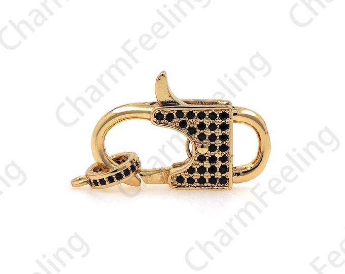 18K Gold Filled Lobster Clasp, Micropavé CZ Carabiner, Chain Clasp, Bracelet Clasp, Gold Clasp, DIY Jewelry Accessories 15.5x30x5.5mm
