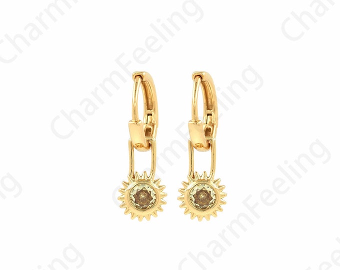 18K Gold Filled Round Earrings, Sun Earrings, Micropavé CZ Sun Stud Earrings, Sunshine Charm, DIY Jewelry Supplies, 22.5x2mm