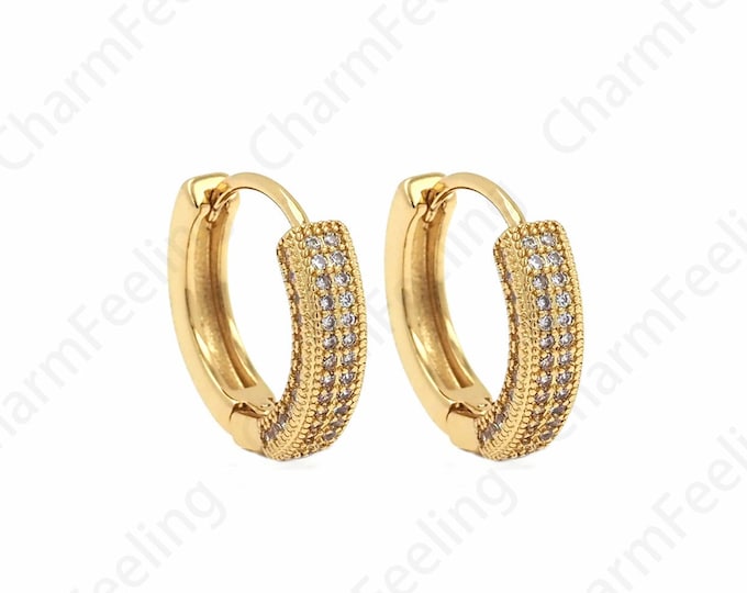 18K Gold Filled Round Earrings,Zircon Earrings,Hollow Earrings,Micropave CZ Gold Earrings,Earring Charm,DIY Jewelry Accessories 16.5x15x4mm