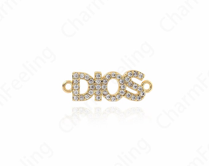 Micropavé CZ Dios Word Connector Gold Dainty Dios Pendant,For Necklaces Making 20x6.8x1.8mm