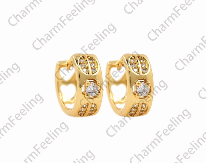 1 Pair,18K Gold Filled Heart-Shaped Earrings, Simple Heart-Shaped Earrings, Micropaved CZ Gold Earrings, A Gift For Her, 12x15x5mm