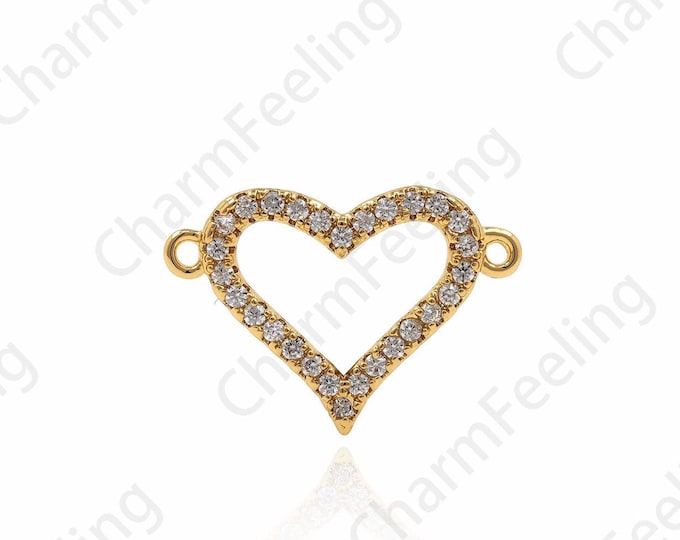 Zirconia heart links, Heart-shaped bracelet necklace ,tiny heart charm 13x15x2mm 1pcs