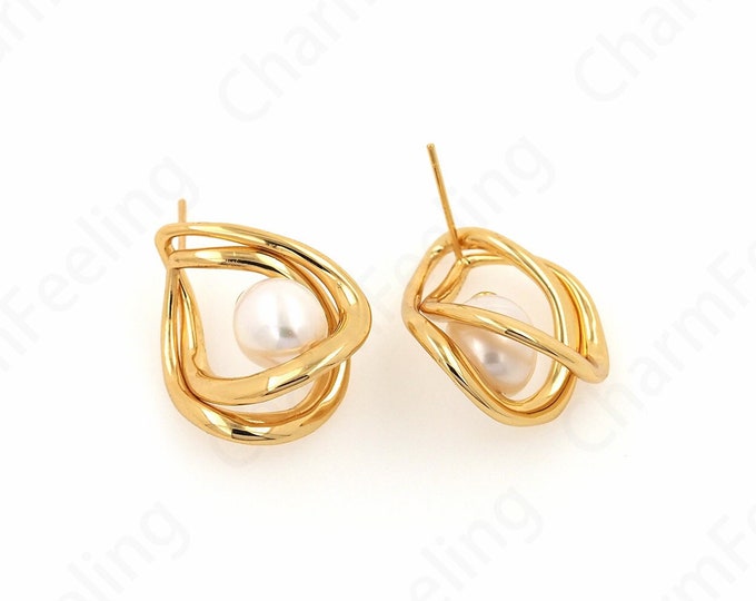 Cutout Earrings, Hoop Earrings, Ring Pearl Earrings, 18K Gold Filled Pearl Earrings, DIY Jewelry Supplies, 22x17x8.5mm