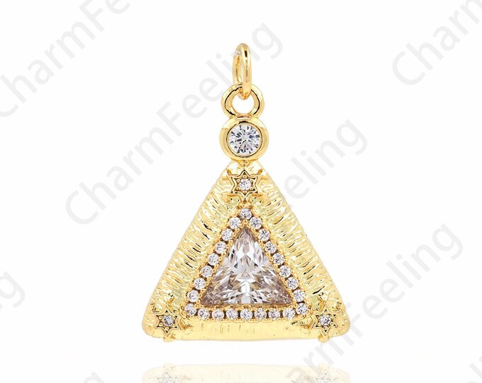 Suitable for DIY Jewelry Making Accessories,Triangle Pendant, Micropavé CZ Triangle Necklace, 18K Gold Filled Rectangular Charm,22x15x3.8mm