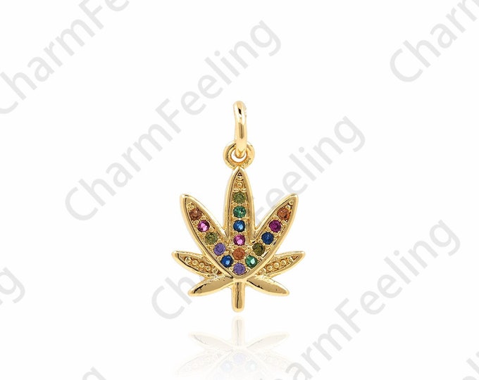 18K Gold Filled Maple Leaf Pendant, Micropavé CZ Leaf Necklace, Leaf Charm, Maple Leaf Charm, DIY Jewelry Accessories, 17x11x1.5mm