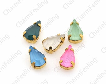 10pcs, Teardrop-Shaped Sewn Crystal, Teardrop Crystal With Claws, Flat Rhinestones, DIY Wedding Jewelry Accessories 6x10mm