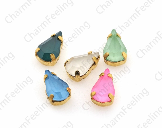 10pcs, Teardrop-Shaped Sewn Crystal, Teardrop Crystal With Claws, Flat Rhinestones, DIY Wedding Jewelry Accessories 6x10mm