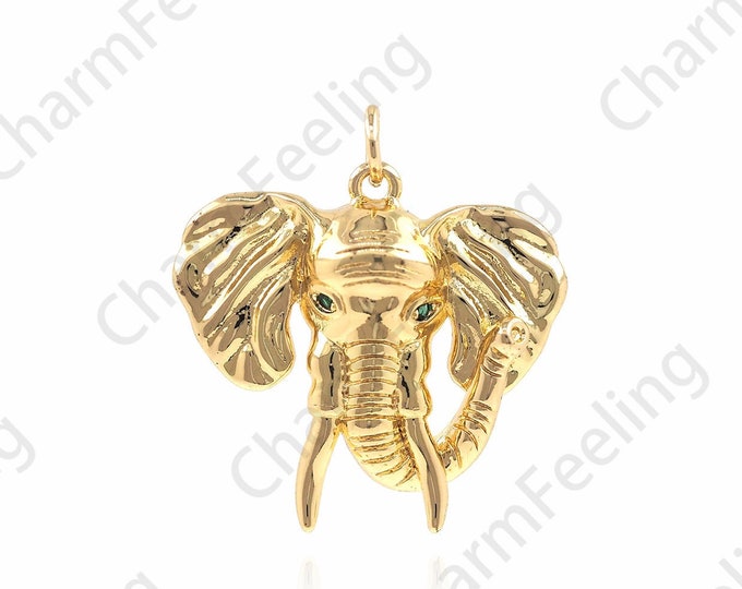 18K Gold Filled Elephant Pendant,Elephant Pendant, Gold Animal Pendant, Elephant Jewelry, DIY Jewelry Making 27x25x6mm
