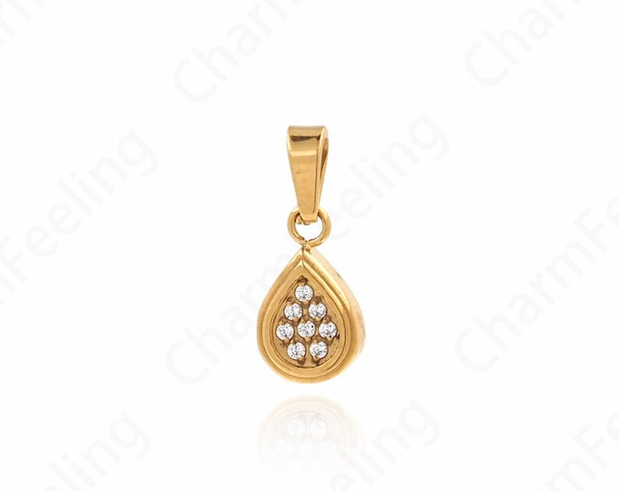 18K Gold Filled Mini Exquisite Water Drop Pendant,Micro Pavé CZ Teardrop Necklace, Bracelet Jewelry  15x6x2.5mm