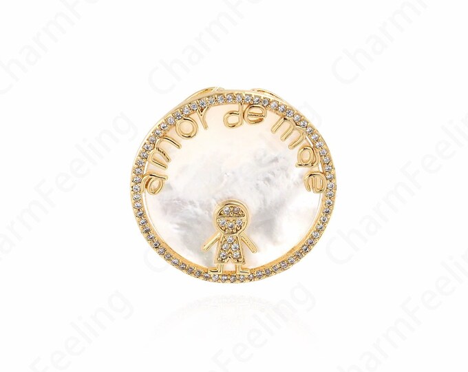 Round Shell Charm,18K Gold Filled Boys Charm, Boys Pendant, Micropavé CZ Kids Charm,DIY Jewelry Supplies, 26.5x26.5x2.5mm