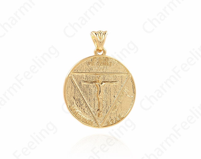 Character Pendant, Round Charm, 18K Gold Filled Coin Necklace, Coin Pendant, DIY Jewelry Supplies, 26.5x20x2.7mm