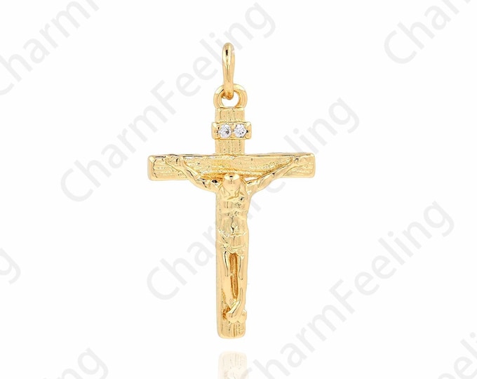 Cross jewelry,Religious Charm,Cross Charm,18K Gold Filled Cross Pendant,Micropavé CZ Christian Charm,DIY Jewelry Accessories,26.5x16x5mm
