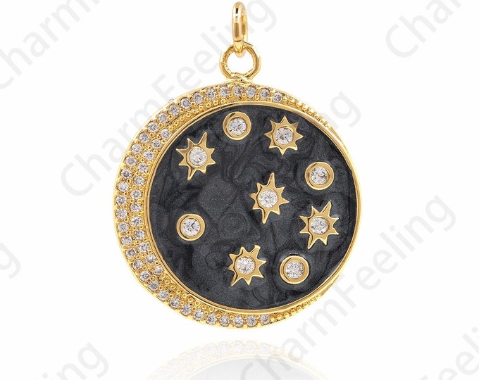 18K Gold Filled Star and Moon Necklace, Star Bracelet, Star Pendant, Exquisite Round Necklace, Disc Pendant (29x22x2mm)
