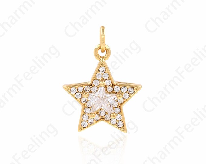 Star Jewelry,18K Gold Filled Polaris Pendant,Micropavé CZ Star Pendant, Star Charm, DIY Jewelry Making Accessories 15x20x6mm