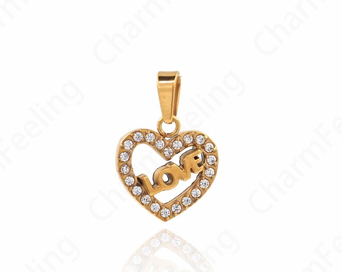 Dainty Heart Charm, 18K Gold Filled Heart Pendant, Love Necklace, Micropavé CZ Heart Necklace,DIY Jewelry Accessories 16x11x1.5mm