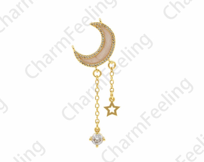 Moon Pendant, 18K Gold Filled Crescent Charm, Moon Necklace, Tassel Pendant, Enamel Charm, DIY Jewelry Making Accessories, 20x49x1.5mm