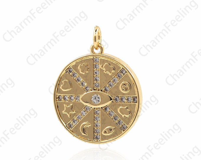 18K Gold Filled Universe Eye Necklace,Eye Pendant, All Seeing Eye Charm, Eye Necklace, Eye Pendant, All Seeing Eye Charm, 26x20x2.5mm