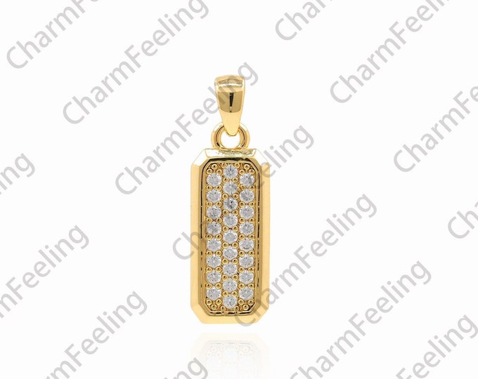 18K Gold Filled Bar Pendant, Micropavé CZ Rectangular Necklace, Bar Necklace, Rectangular Pendant, DIY Jewelry Accessories, 22x7x1.5mm