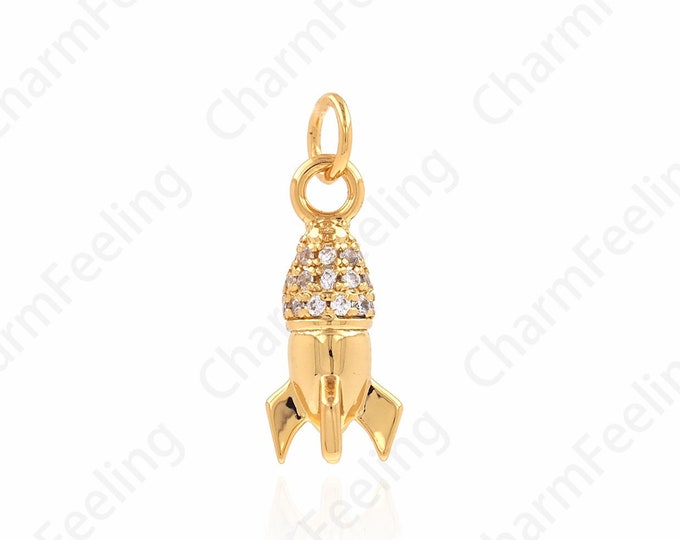 Space Charm, Rocket Pendant, CZ Rocket Necklace, Enamel Rocket, DIY Jewelry Making Accessories 6x16x4.5mm