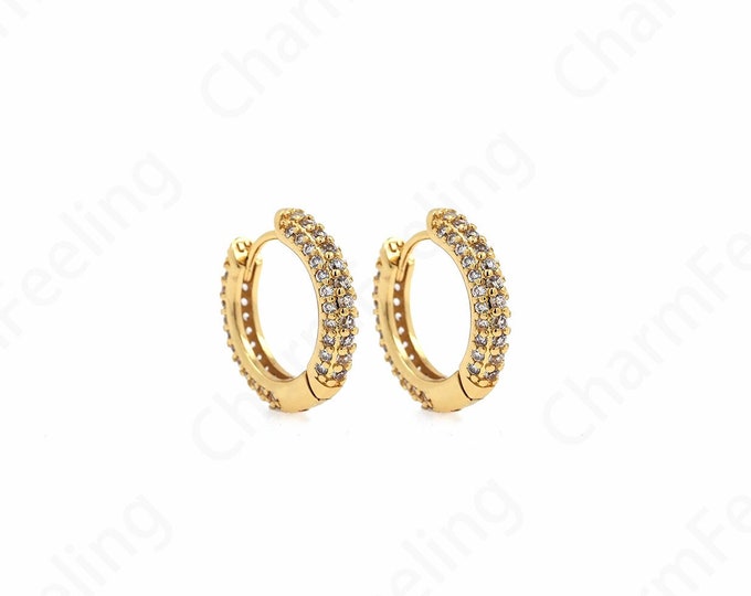 Thick Gold Earrings,18K Gold Filled Round Earrings,Micropavé CZ Gold Earrings,Round Pendants,Gift For Her 17.5x16.5x3.3mm
