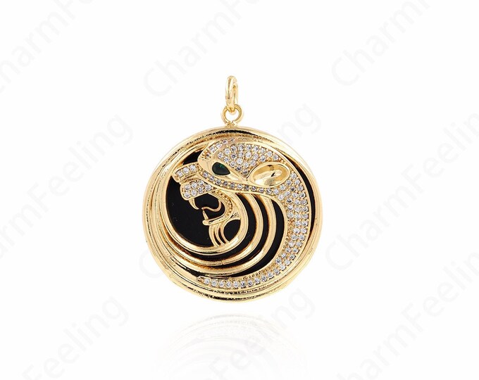 Leopard Charm,Animal Charm,Round Leopard Pendant, 18K Gold Filled Leopard Head Necklace, DIY Jewelry Supplies, 34.5x28x4.5mm