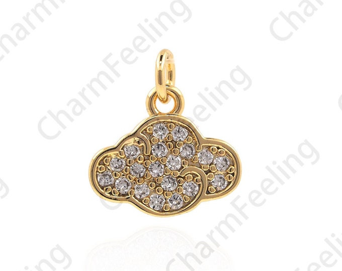 18K Gold Filled Cloud Necklace, Cloud Pendant, Weather Pendant, Micropavé CZ Cloud Charm, Weather Pendant 12x11x1.5mm